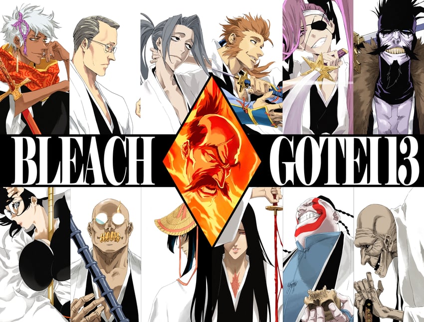 unohana retsu, saitou furoufushi, yamamoto-genryuusai shigekuni, katori batsuunsai, obana danjirou, and 8 more (bleach and 1 more) drawn by pedrozox2093