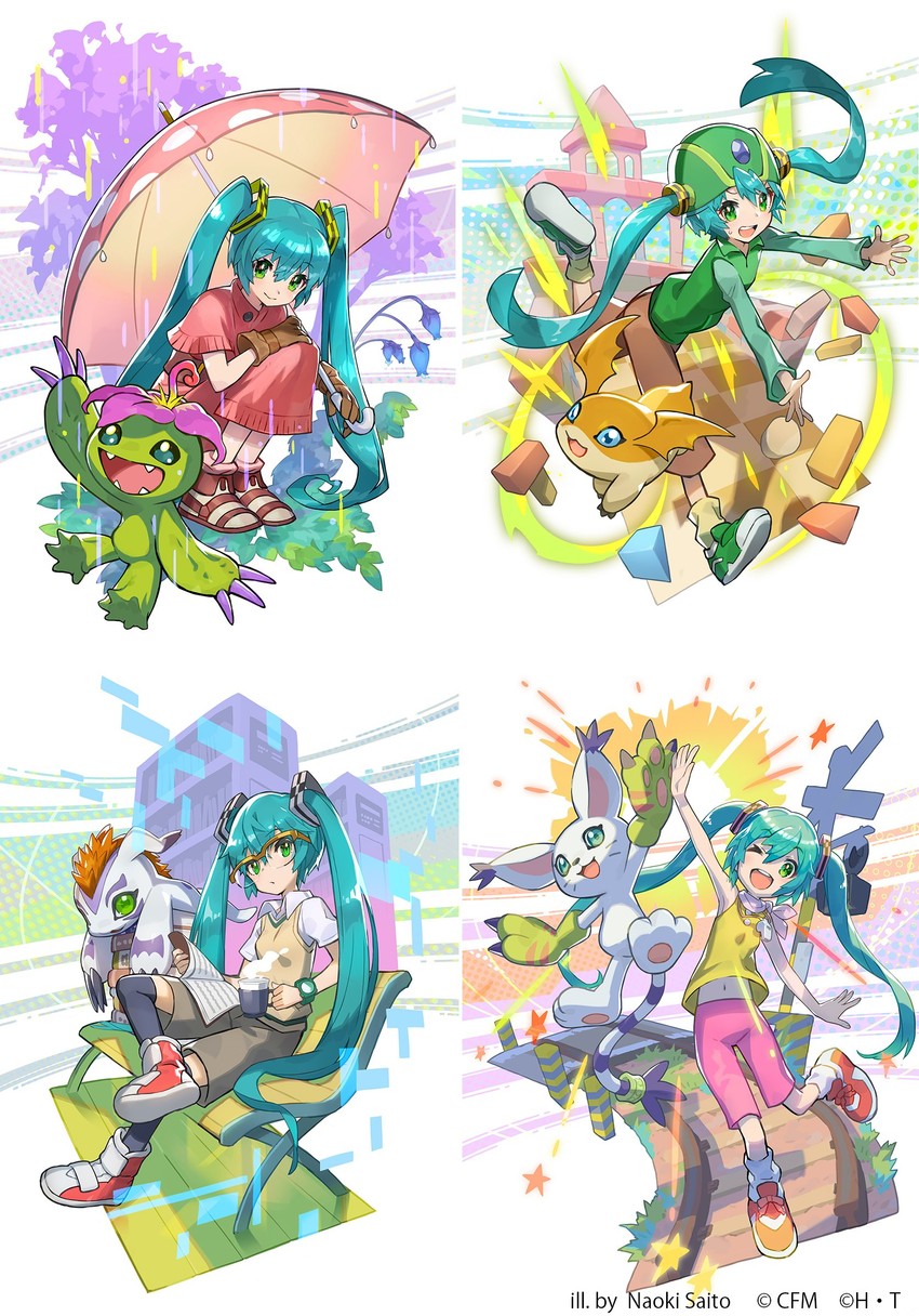 hatsune miku, yagami hikari, tailmon, tachikawa mimi, takaishi takeru, and 4 more (vocaloid and 2 more) drawn by saitou_naoki