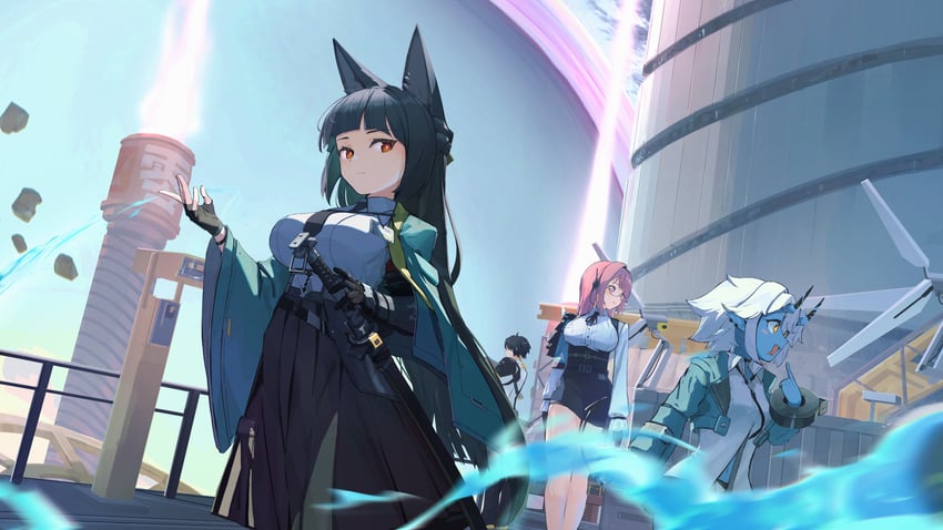 hoshimi miyabi, tsukishiro yanagi, soukaku, and asaba harumasa (zenless zone zero) drawn by cthlo