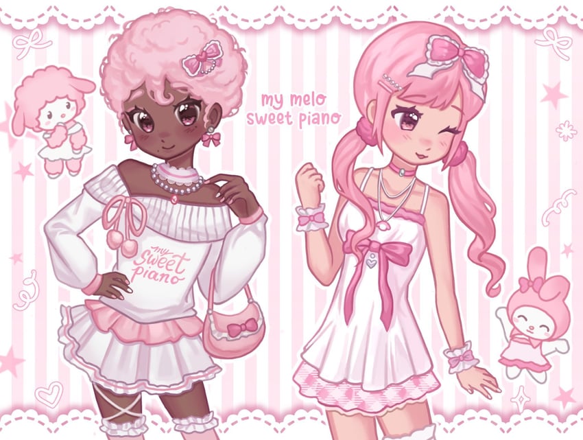 my melody and my sweet piano (sanrio and 1 more) drawn by shino_(sh1noart)