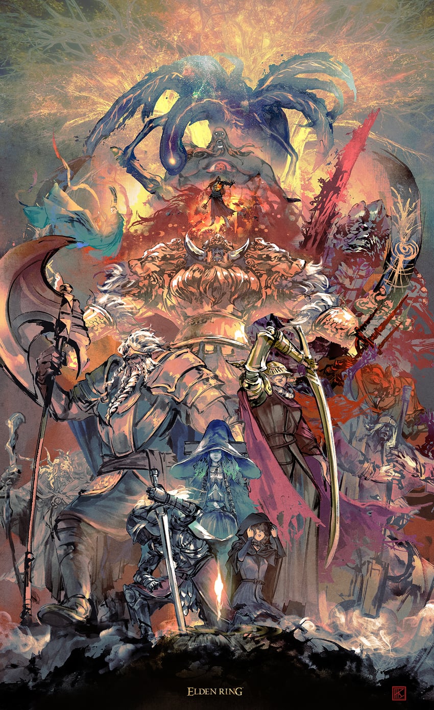 ranni the witch, malenia blade of miquella, tarnished, melina, bloody wolf, and 11 more (elden ring) drawn by paparaya
