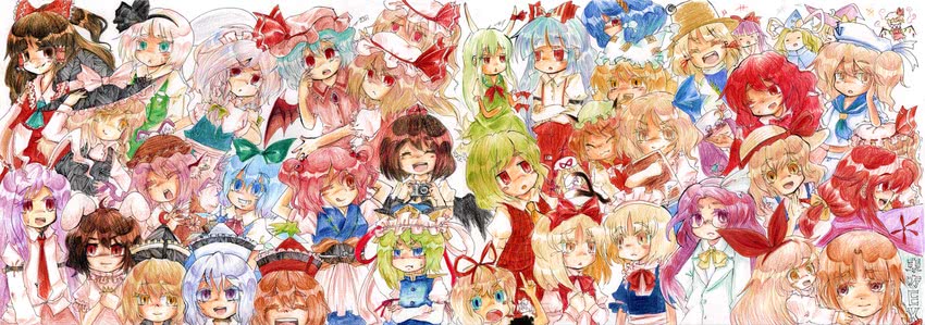 hakurei reimu, kirisame marisa, izayoi sakuya, konpaku youmu, cirno, and 3 more (touhou) drawn by k_no_hito