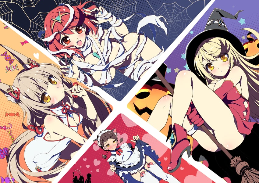 pyra, mythra, rex, and nia (xenoblade chronicles and 1 more) drawn by watsuki_ayamo