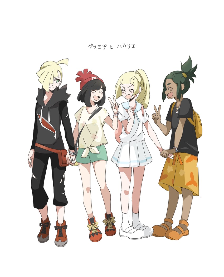 lillie, selene, gladion, and hau (pokemon and 1 more) drawn by kabosu_(528704)