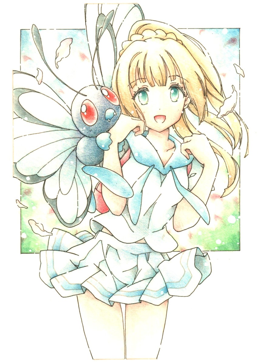 lillie and butterfree (pokemon and 1 more) drawn by inori_(pokemoart)
