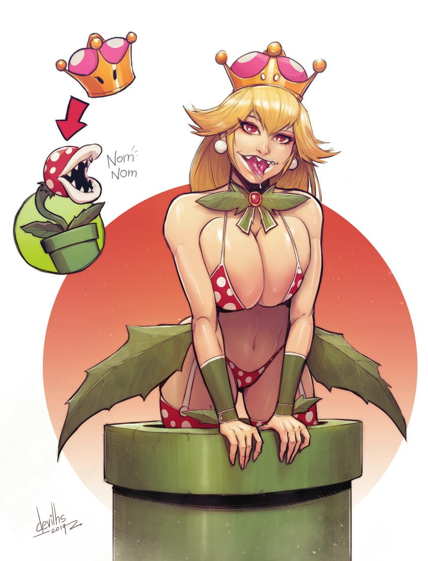 piranha plant and princess piranha plant (mario and 1 more) drawn by devilhs