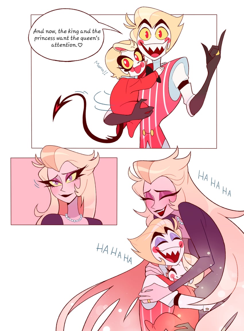lucifer morningstar, charlie morningstar, and lilith (hazbin hotel) drawn by chandllucky