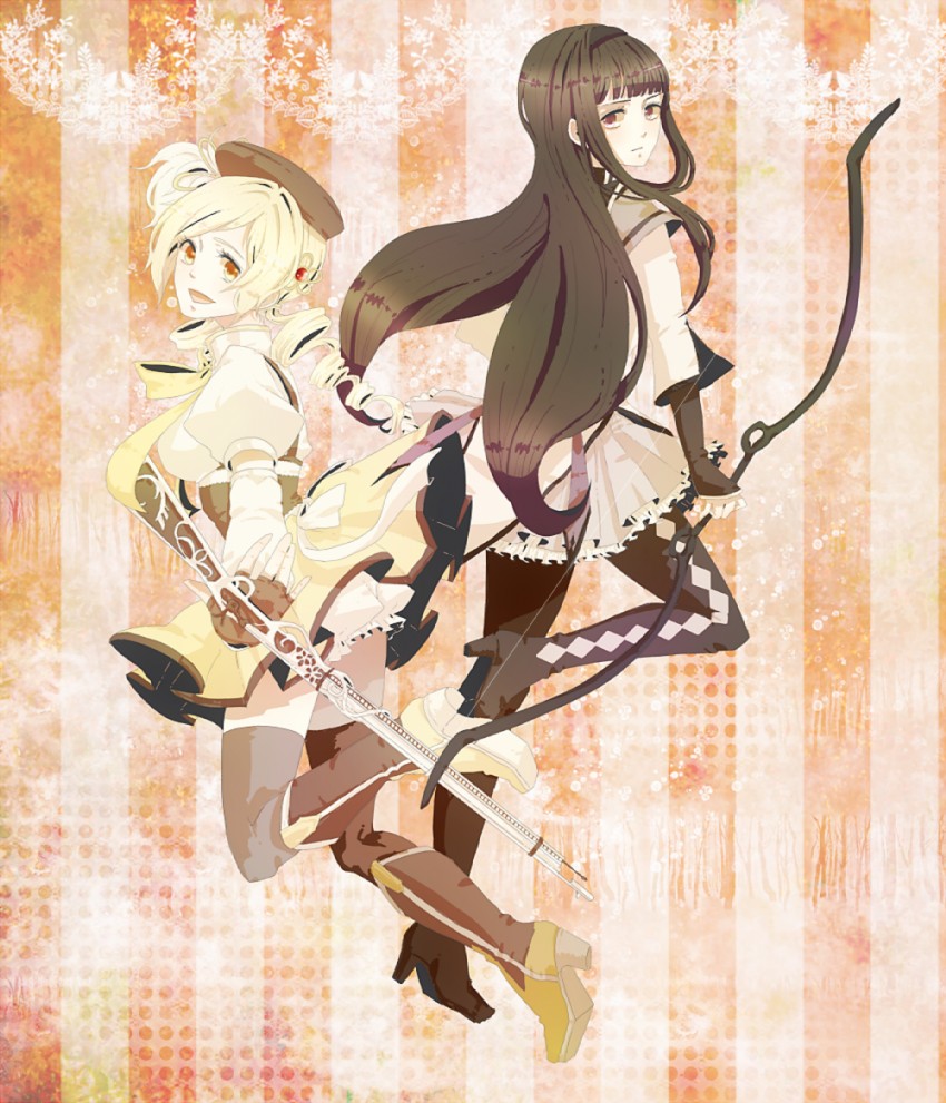 akemi homura and tomoe mami (mahou shoujo madoka magica) drawn by megane18