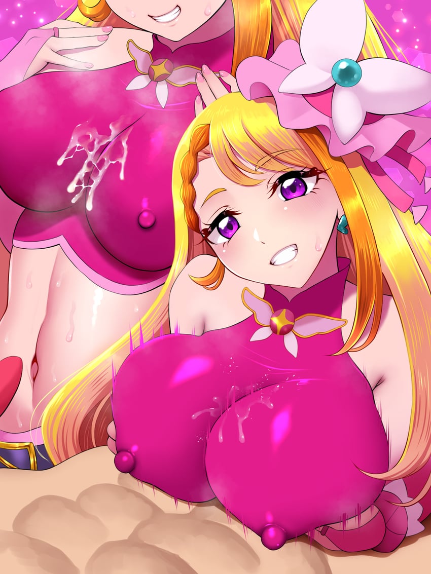 hijiri ageha and cure butterfly (precure and 1 more) drawn by kujahumi
