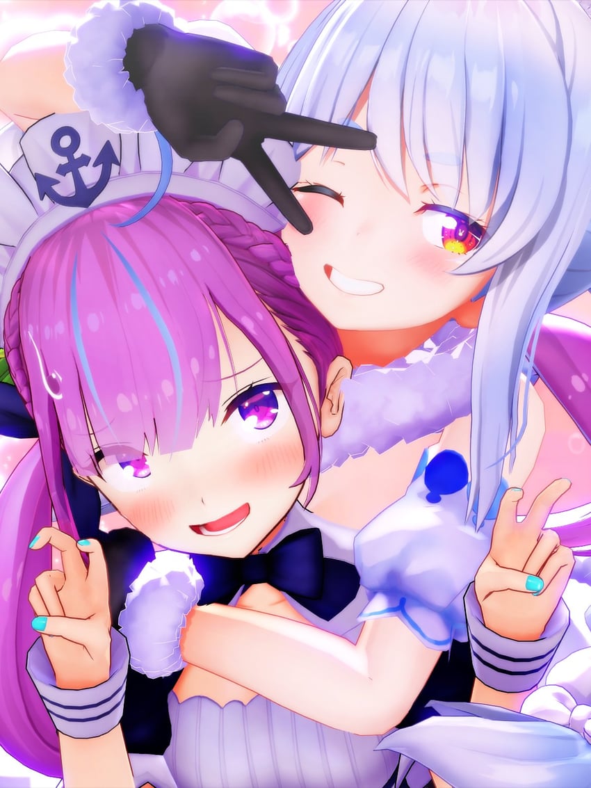 usada pekora and minato aqua (hololive) drawn by mithras_custom