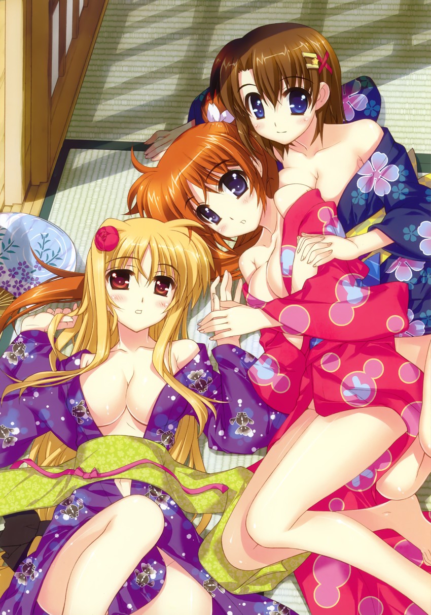 fate testarossa, takamachi nanoha, and yagami hayate (lyrical nanoha and 1 more) drawn by fujima_takuya