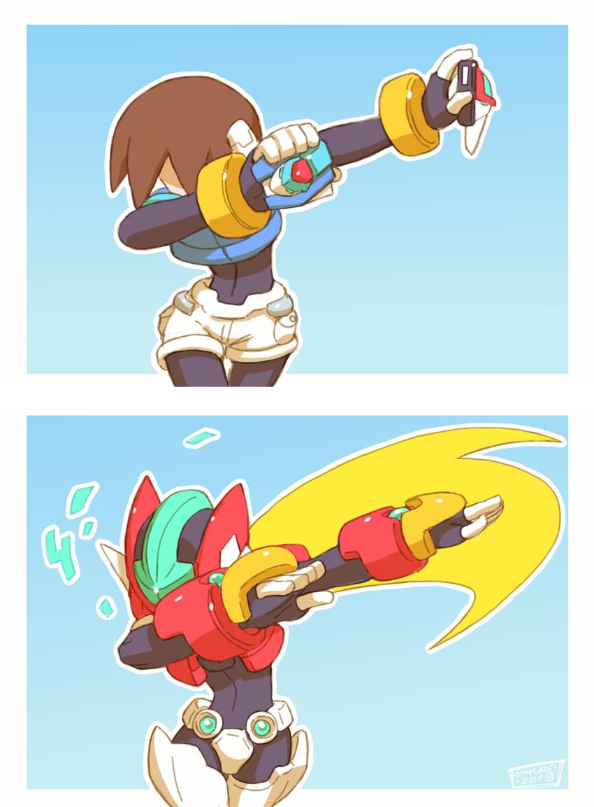aile, model x, model zx, and model z (mega man and 1 more) drawn by tomycase