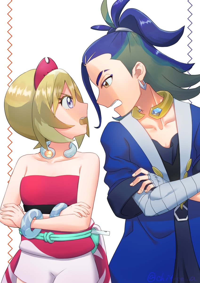 irida and adaman (pokemon and 1 more) drawn by chicori-ta-ta-ta