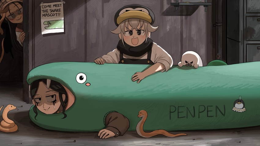 penguin keeper, seal keeper, snake keeper, and snake girl (zookeepers) drawn by diva_(hyxpk)