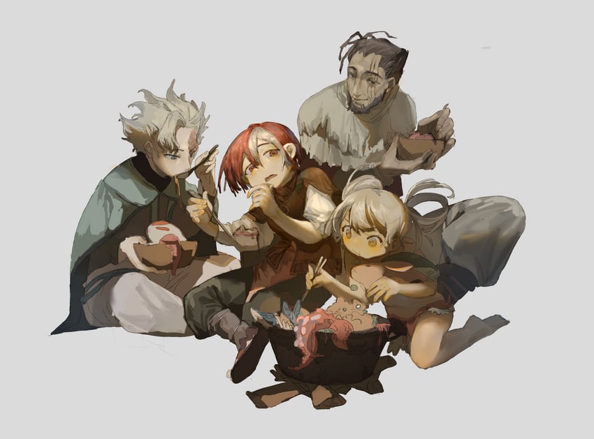 vueko, belafu, irumyuui, and wazukyan (made in abyss) drawn by a_qing_o