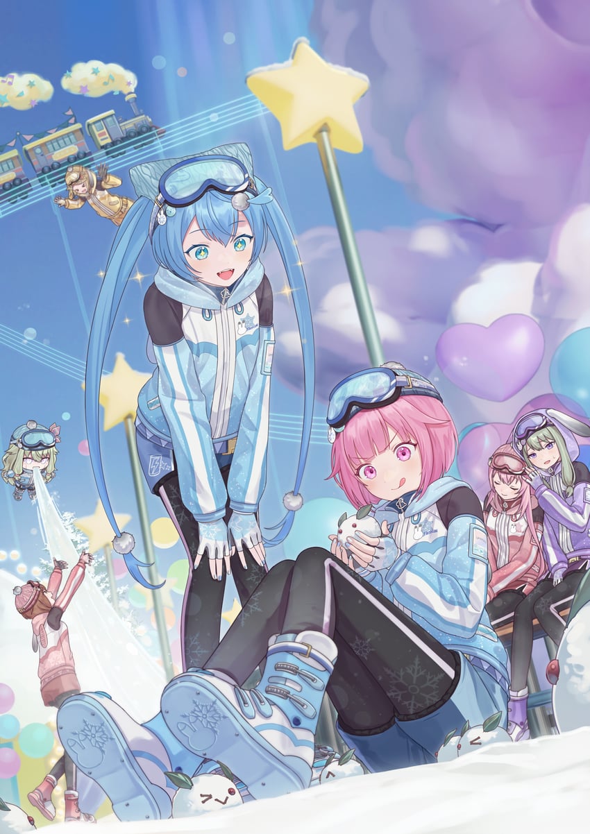 hatsune miku, kagamine rin, megurine luka, meiko, ootori emu, and 6 more (vocaloid and 1 more) drawn by vs0mr