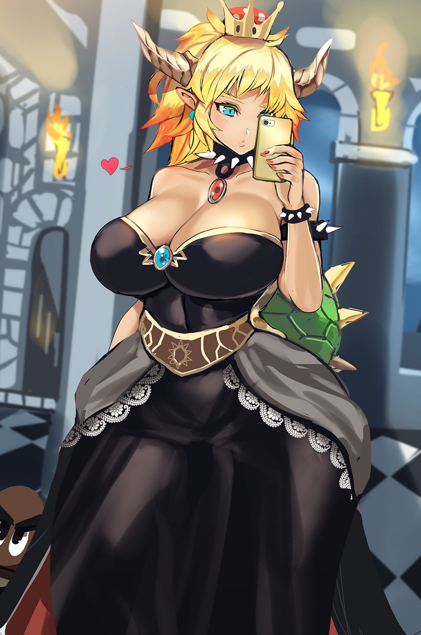bowsette and goomba (mario and 1 more) drawn by amano_cigusa