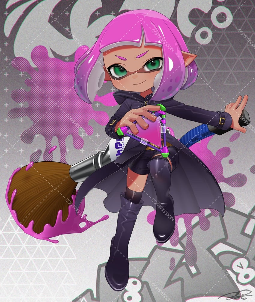 inkling player character and inkling girl (splatoon) drawn by puchiman