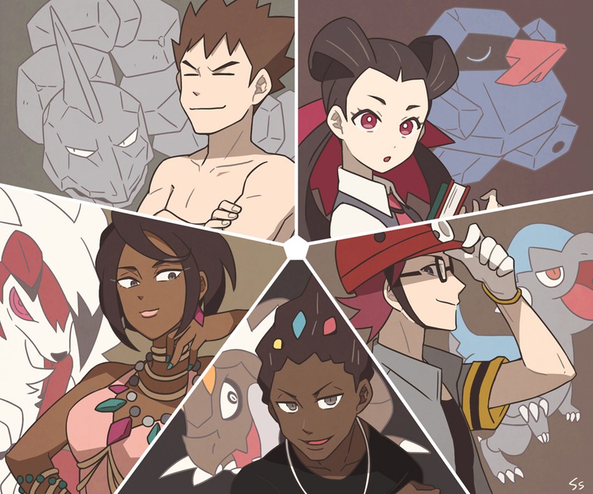 lycanroc, brock, roxanne, olivia, onix, and 5 more (pokemon and 5 more) drawn by ssalbulre