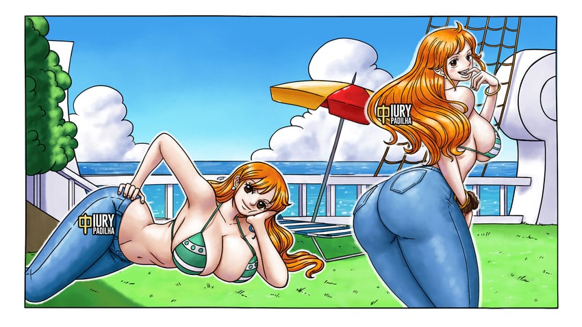 nami and thousand sunny (one piece) drawn by iury_padilha