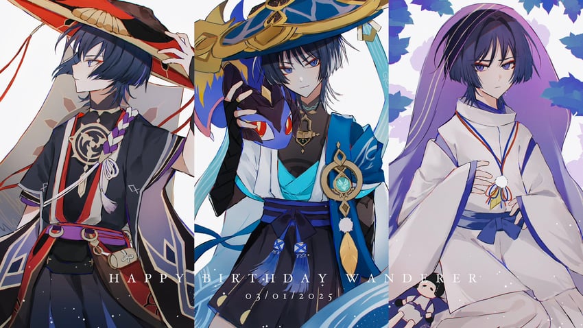 scaramouche, wanderer, and mini durin (genshin impact) drawn by dragonagia643