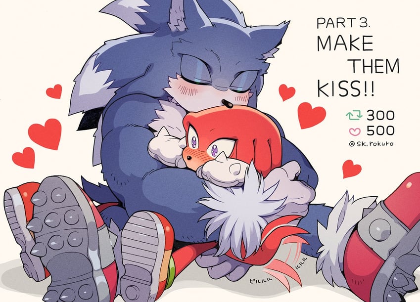sonic the hedgehog, knuckles the echidna, and sonic the werehog (sonic and 2 more) drawn by sk_rokuro