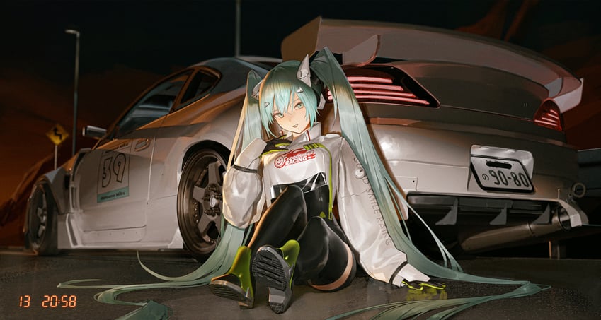 hatsune miku and racing miku (vocaloid and 1 more) drawn by recon_(54995499)