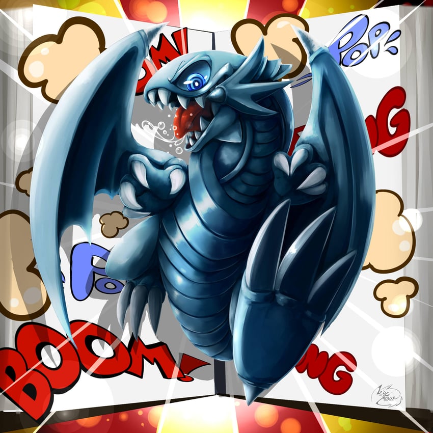 blue-eyes white dragon and blue-eyes toon dragon (yu-gi-oh! and 1 more) drawn by sinfoxxx
