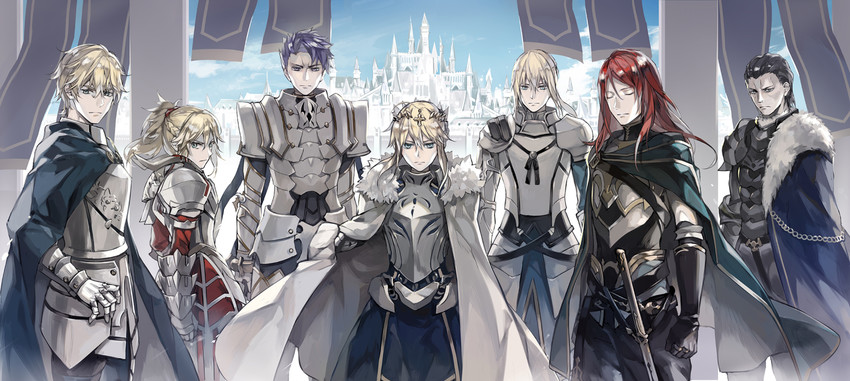 artoria pendragon, mordred, gawain, lancelot, bedivere, and 2 more (fate and 1 more) drawn by ricedrawing