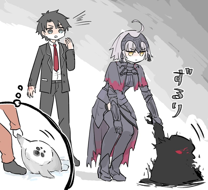 fujimaru ritsuka, jeanne d'arc alter, and edmond dantes (fate and 1 more) drawn by himeko_(nico6v6pachi)