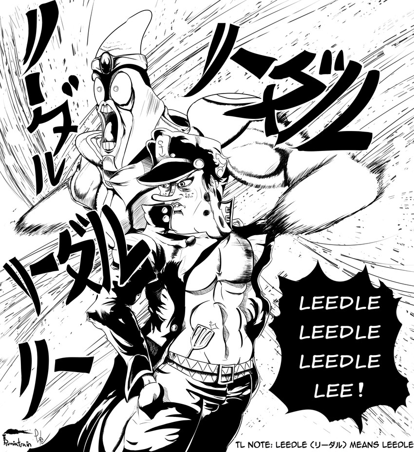 kujo jotaro, star platinum, spongebob squarepants, and patrick star (jojo no kimyou na bouken and 2 more) drawn by rumiatrain
