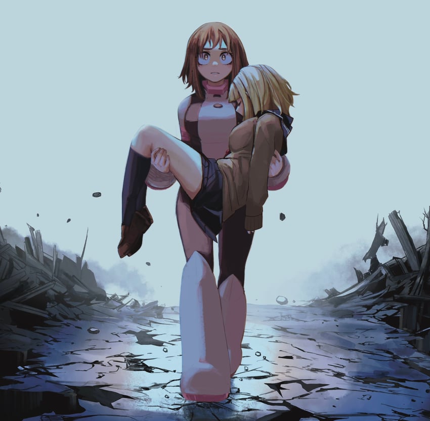 uraraka ochaco and toga himiko (boku no hero academia) drawn by reallyveverka