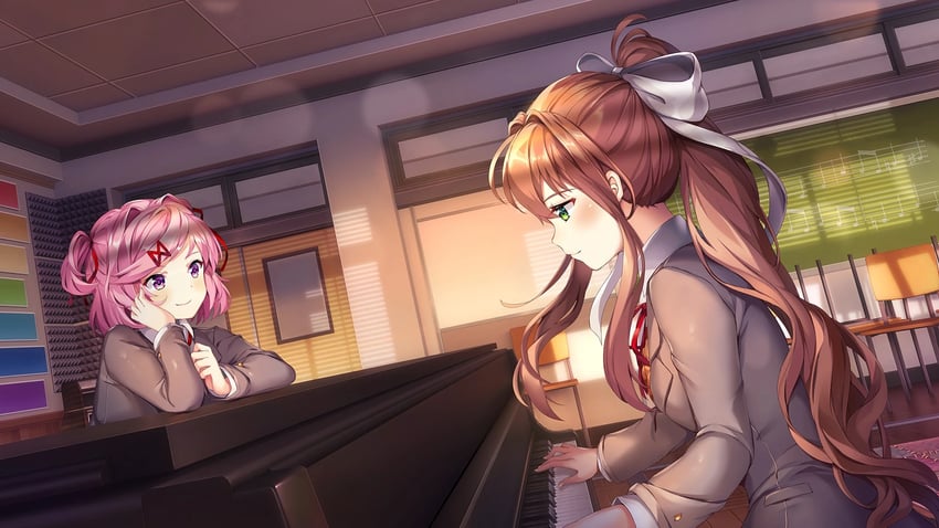 monika and natsuki (doki doki literature club) drawn by lucidsky