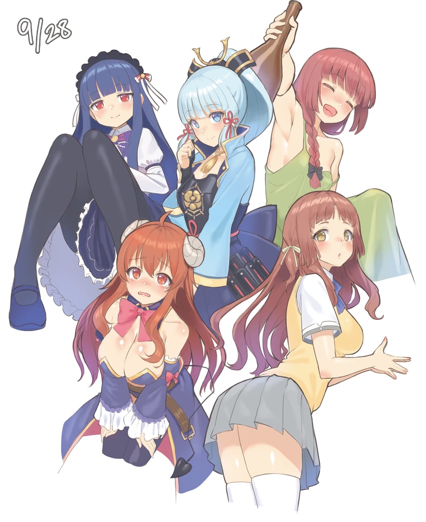kamisato ayaka, hiroi kikuri, yoshida yuuko, sajo yukimi, and kitahara mio (idolmaster and 5 more) drawn by ranma_(kamenrideroz)