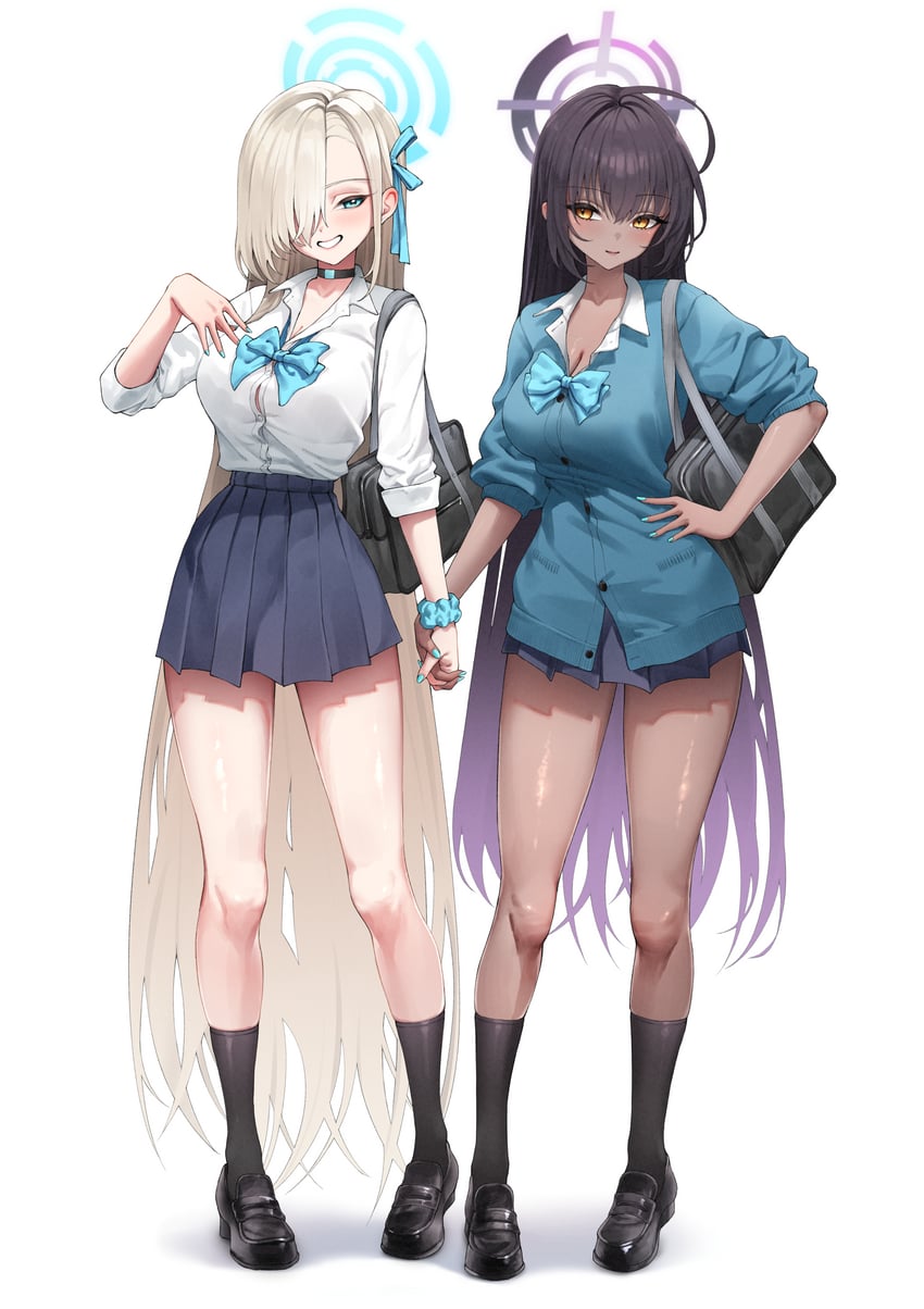 asuna and karin (blue archive) drawn by mikelee0614