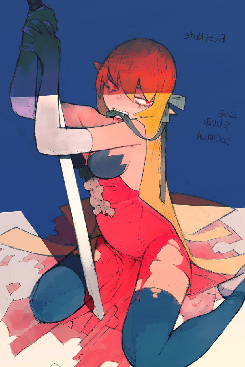 oshino shinobu and kiss-shot acerola-orion heart-under-blade (monogatari and 1 more) drawn by umezawa_michiko