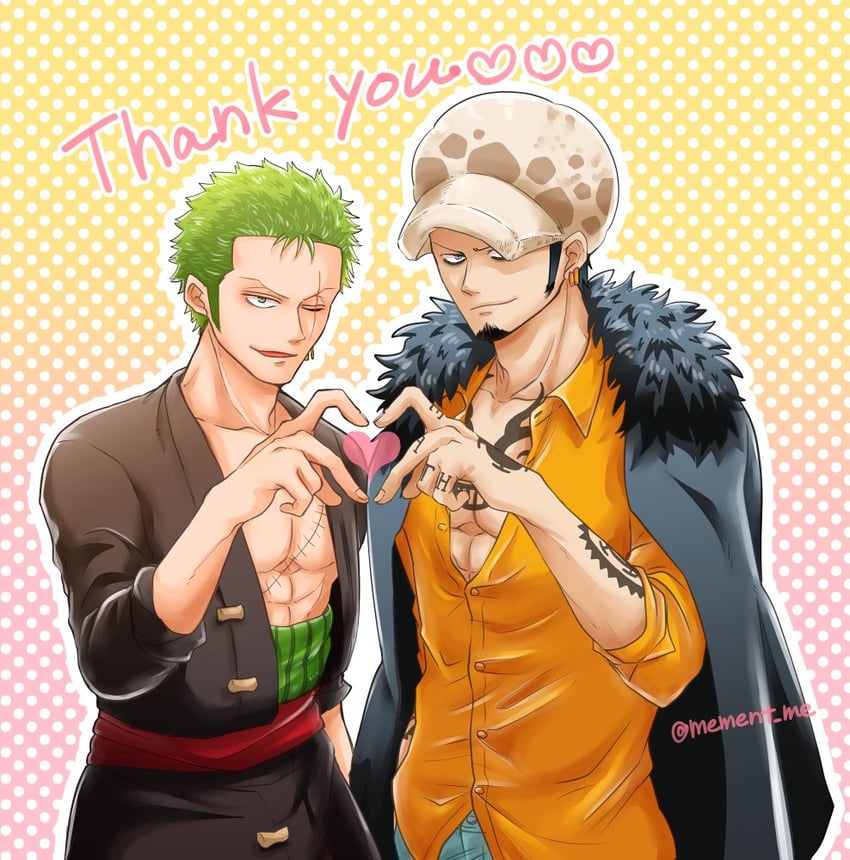 roronoa zoro and trafalgar law (one piece) drawn by mement_me