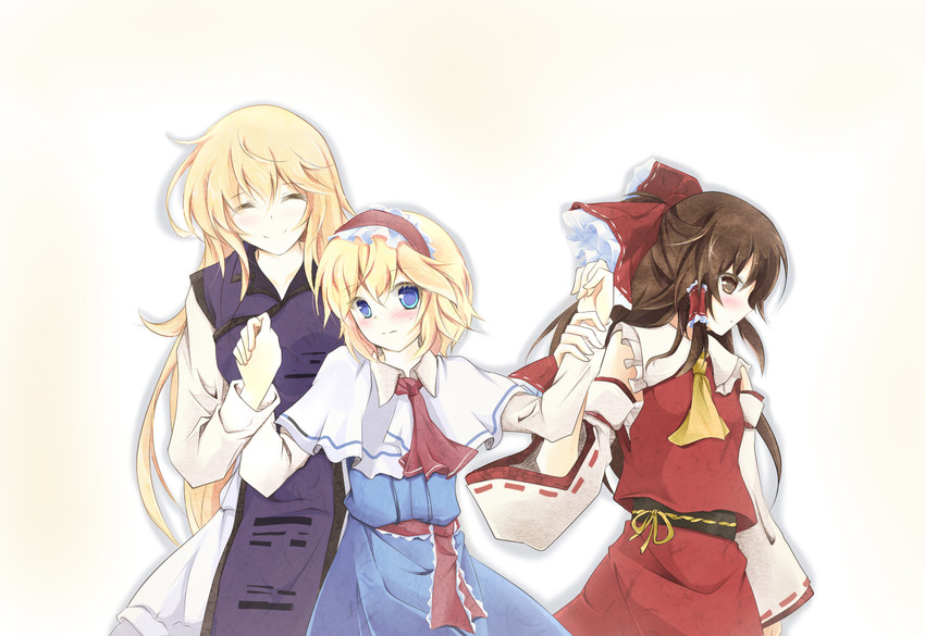 hakurei reimu, alice margatroid, and yakumo yukari (touhou) drawn by faech