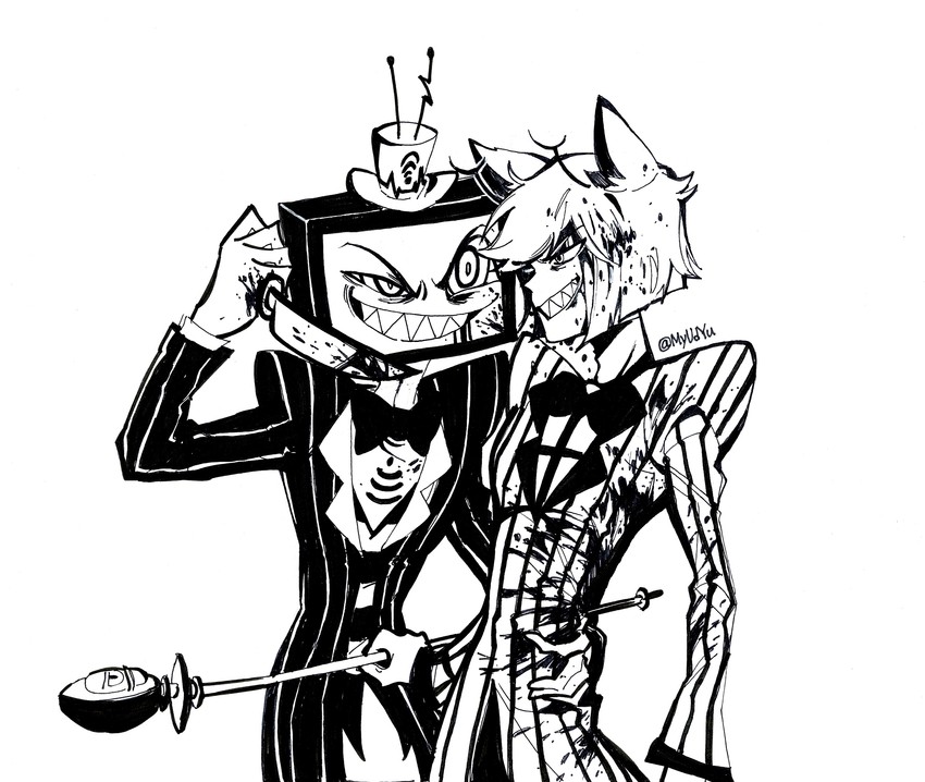 alastor and vox (hazbin hotel) drawn by rangfe_myudyu
