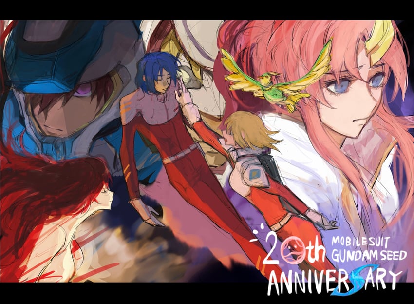 haro, cagalli yula athha, athrun zala, lacus clyne, kira yamato, and 1 more (gundam and 2 more) drawn by she_(morianosu)