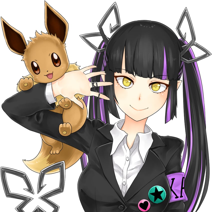 eevee and kojo anna (pokemon and 2 more) drawn by engacyo_(engacyo39800yen)