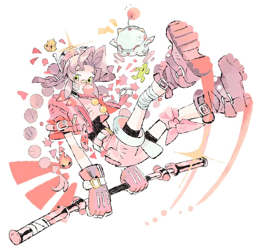 aerith gainsborough, moogle, and sabotender (final fantasy and 1 more) drawn by jaysoysaucee