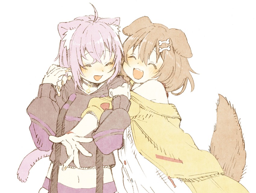nekomata okayu and inugami korone (hololive) drawn by abara_heiki