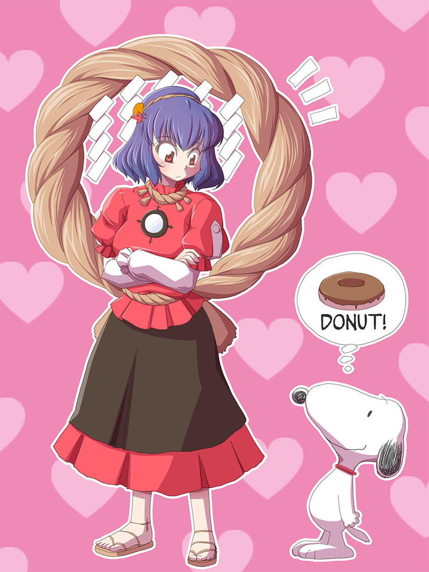 yasaka kanako and snoopy (touhou and 1 more) drawn by chamupei