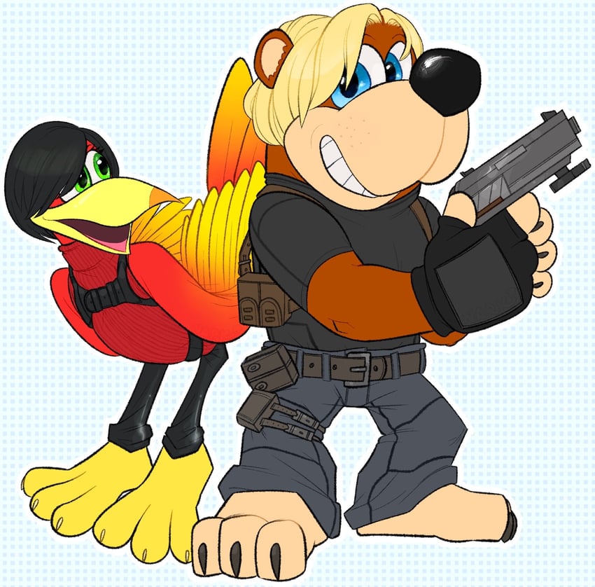 leon s. kennedy, ada wong, kazooie, and banjo (resident evil and 2 more) drawn by nark