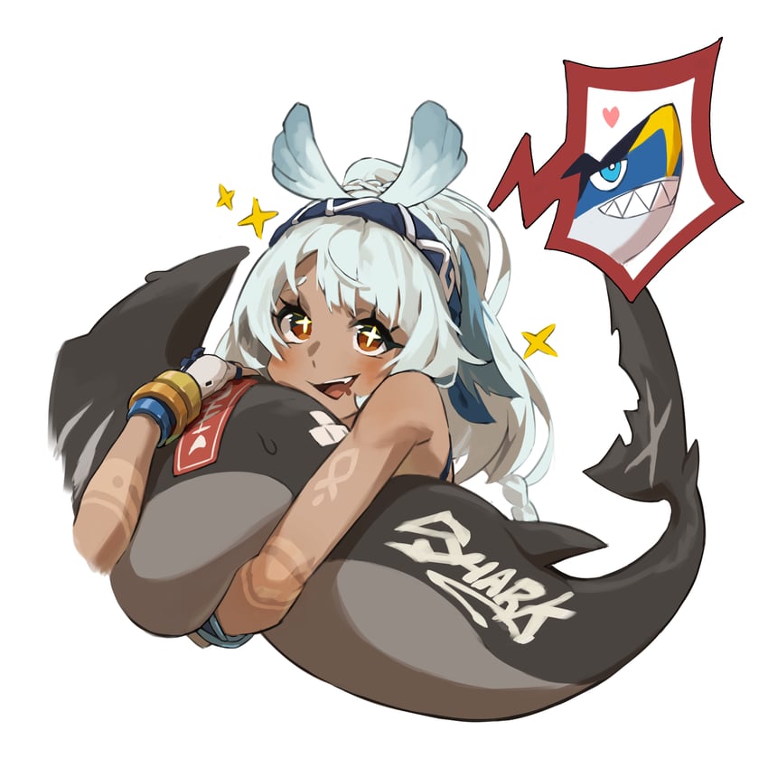 ellen joe and mualani (genshin impact and 2 more) drawn by esnowg