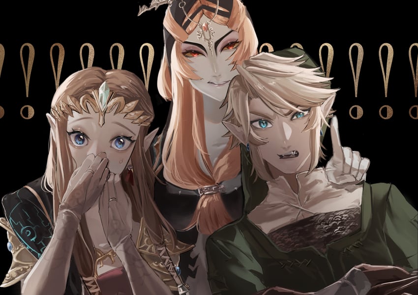 link, princess zelda, and midna (the legend of zelda and 1 more) drawn by togenasi_furiko