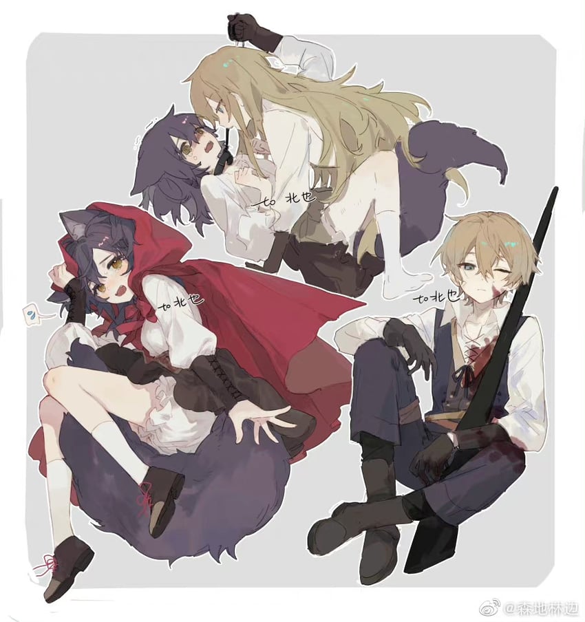 little red riding hood, gabriel, and elpis (original and 1 more) drawn by bacheally