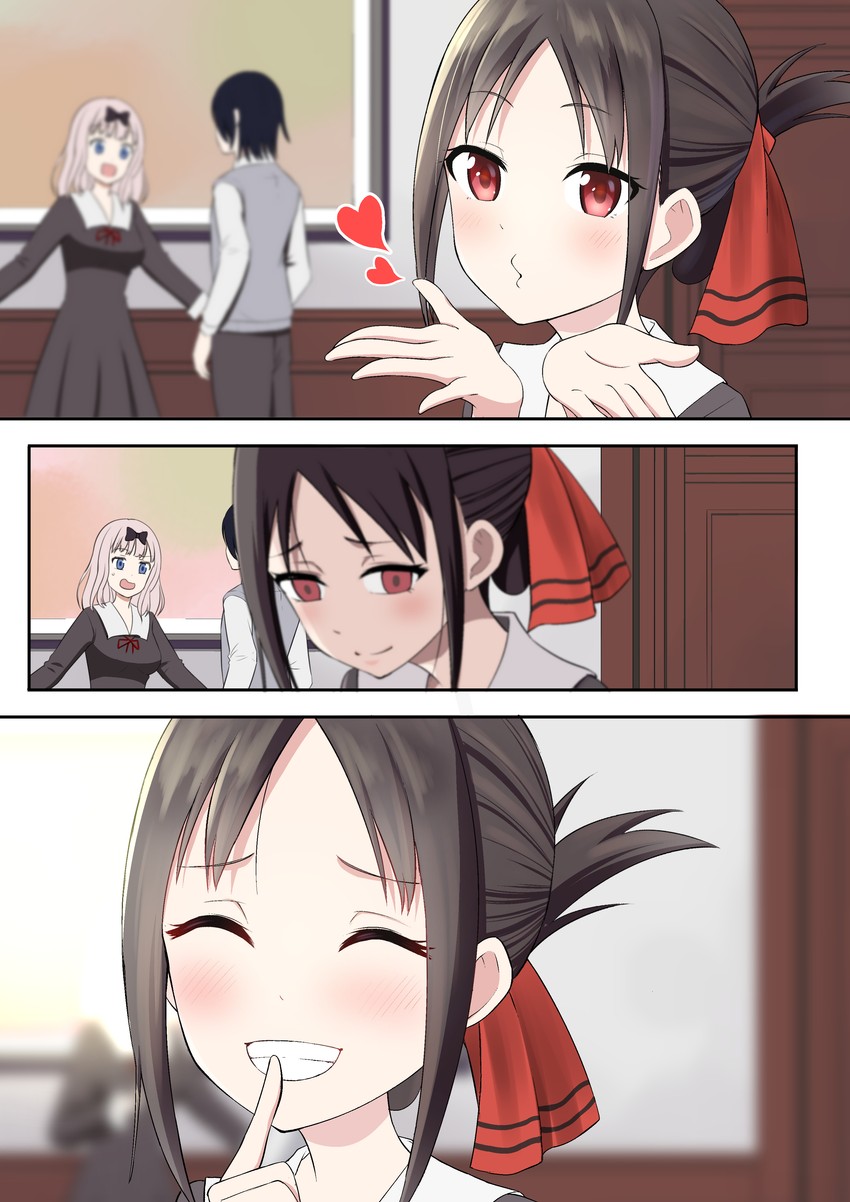 shinomiya kaguya, fujiwara chika, and ishigami yuu (kaguya-sama wa kokurasetai ~tensai-tachi no renai zunousen~) drawn by jirozero0914