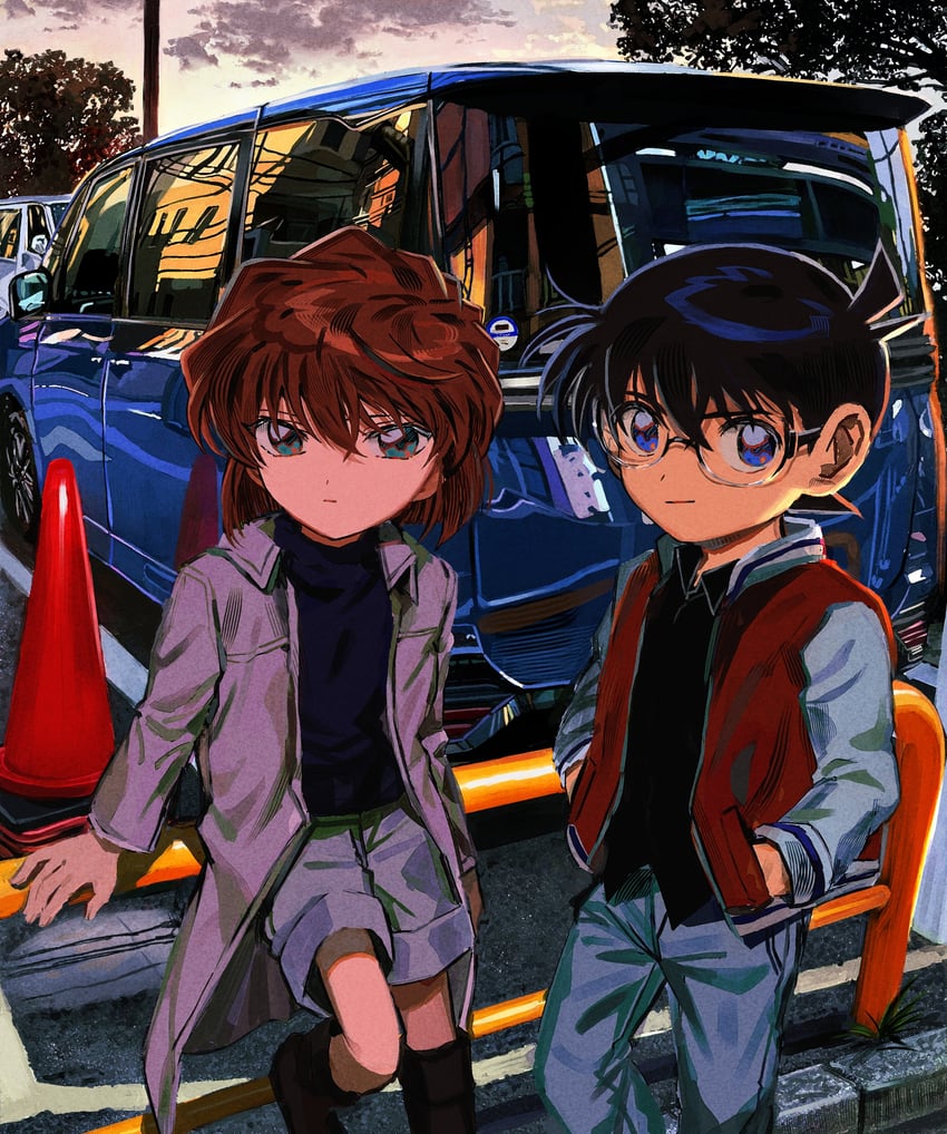 edogawa conan and haibara ai (meitantei conan) drawn by segami